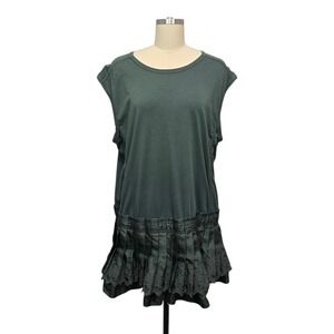 Daily Practice Dark Green Pleated Lace Trim Tunic Top Shirt Womens Size XL